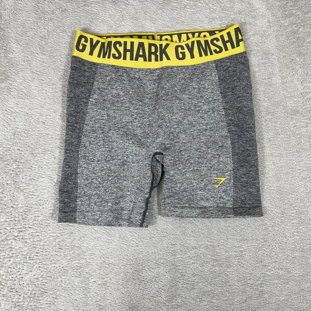 Gymshark Biker Shorts Womens Medium Grey Yellow‎ Logo Seamless Marl Activewear
